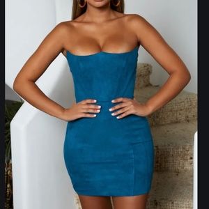 Curves for days structured suede teal mini dress